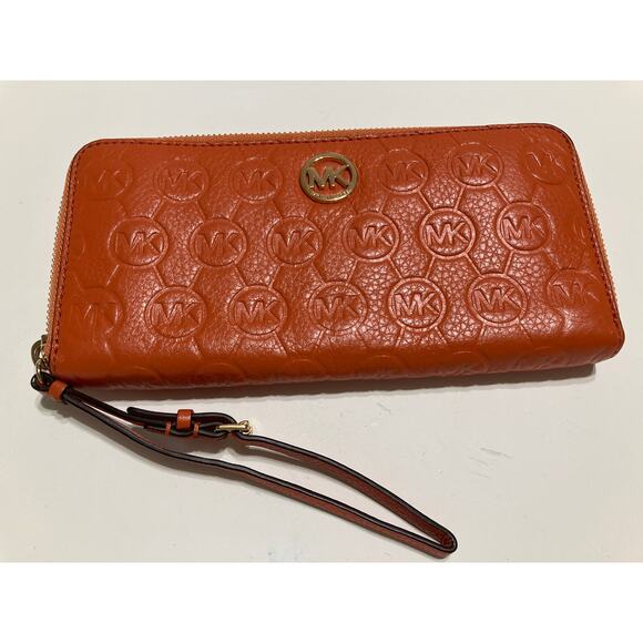 MICHAEL KORS, ORANGE LEATHER SIGNATURE WOMENS LARGE WALLET - Picture 1 of 15